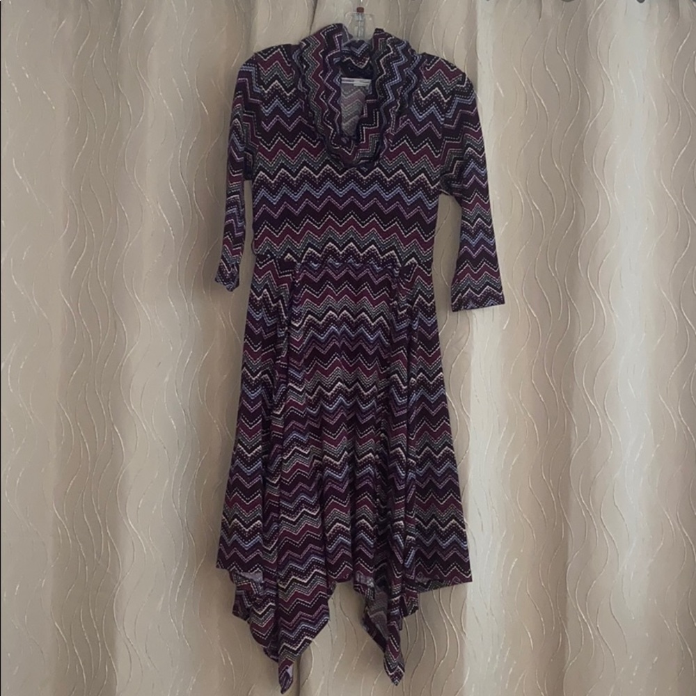 Purple Sweater Dress with asymmetric hemline